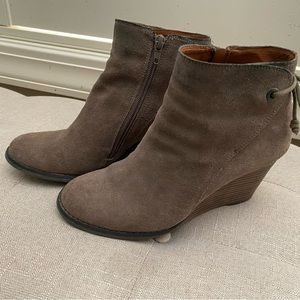 Lucky suede wedge booties. Size 7.